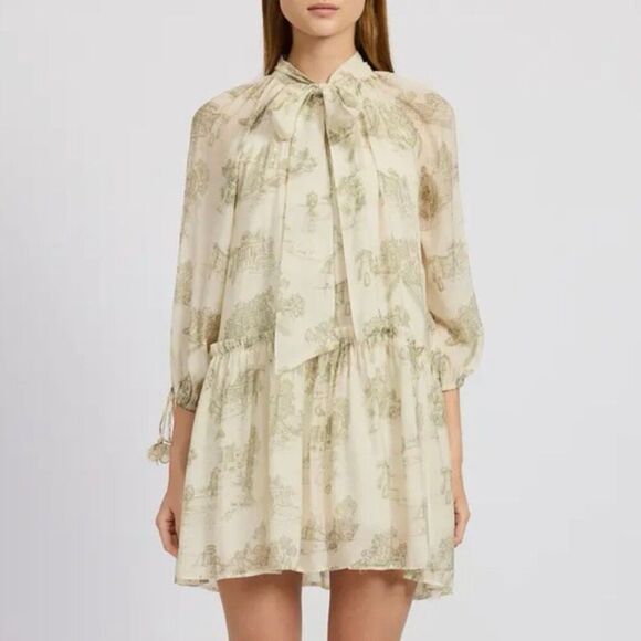 EN SAISON x NORDSTROM | Leighton Toile Minidress Ivory Cream Olive Green | Large - Picture 1 of 12